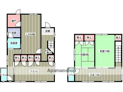 伊予鉄道高浜線 高浜駅(愛媛) 徒歩7分 2階建 築60年(3SLDK)の間取り写真