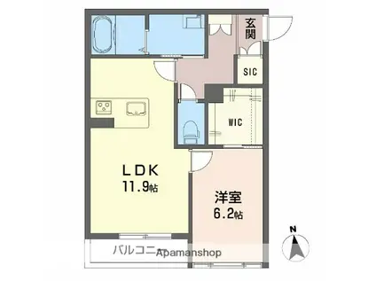 ほたる川(1LDK/1階)の間取り写真