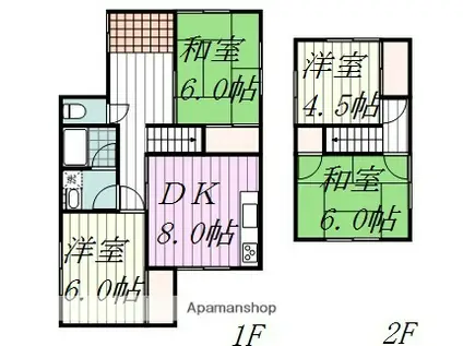 伊予鉄道高浜線 山西駅 徒歩17分 2階建 築40年(4DK)の間取り写真