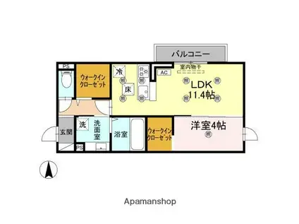 クランツ古川西B棟(1LDK/1階)の間取り写真