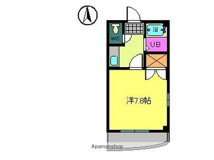 キャンパス中央(1K/2階)の間取り写真