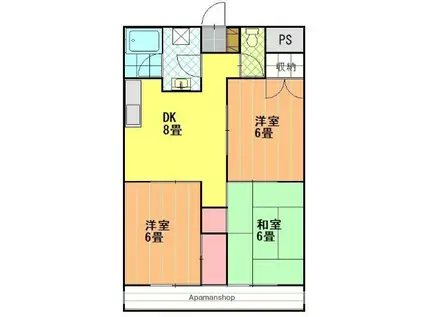 松山西ハイツ(3DK/7階)の間取り写真