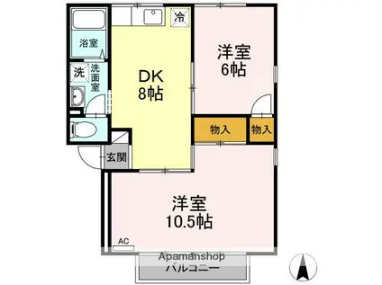 ファミール三好 B棟(2DK/2階)の間取り写真