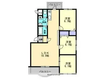 ボヌールレジデンスA棟(3LDK/3階)の間取り写真