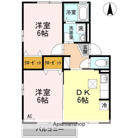 アリスB棟(2DK/1階)の間取り写真