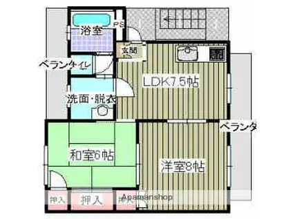 清水ハイツ(2DK/2階)の間取り写真