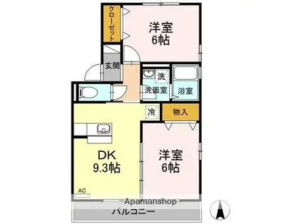 ベイリーフ河部A棟(2DK/1階)の間取り写真