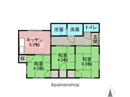 伊予鉄道郡中線 余戸駅 徒歩19分 1階建 築42年(3DK)の間取り写真