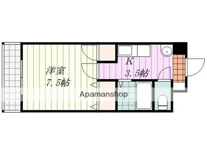 ダイヤモンド・ビュー・衣山(1K/4階)の間取り写真