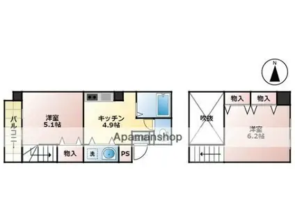 リューレント朝生田(2DK/5階)の間取り写真
