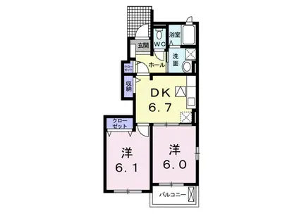 ゼファーT1(2DK/1階)の間取り写真