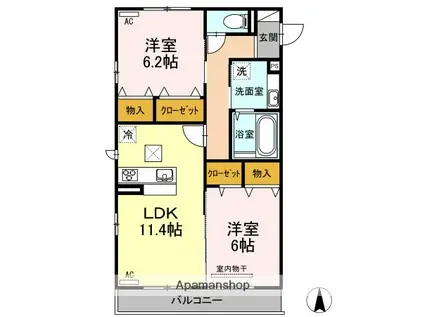 D-ROOM IXI 369 B館(2LDK/1階)の間取り写真