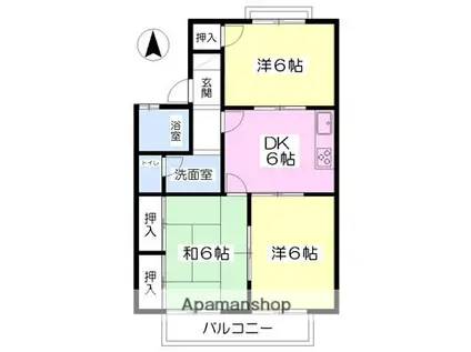 セジュール岩田B棟(3DK/2階)の間取り写真