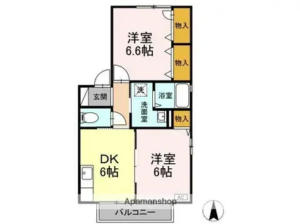 つばき中川B棟(2DK/2階)の間取り写真