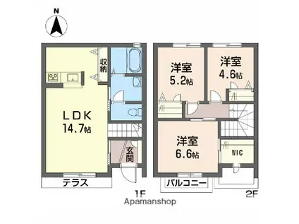ファビュラス-U B棟(3LDK/1階)の間取り写真