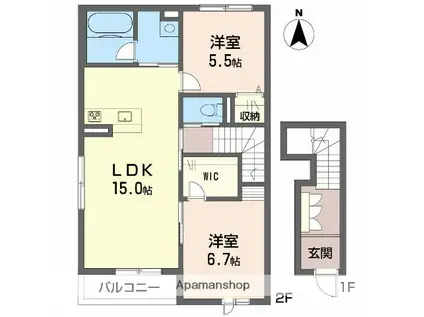 リラフォート西垣生Ⅱ(2LDK/2階)の間取り写真