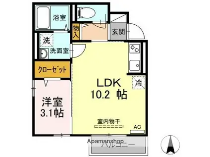 Tフラット道後一万(1LDK/1階)の間取り写真