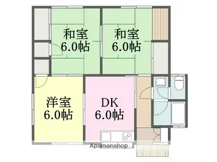 愛媛県松山市 1階建 築47年(3DK)の間取り写真