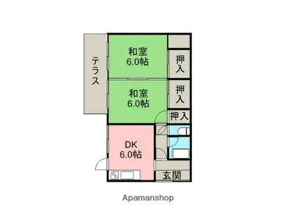 伊予鉄道高浜線 山西駅 徒歩8分 1階建 築48年(2DK)の間取り写真