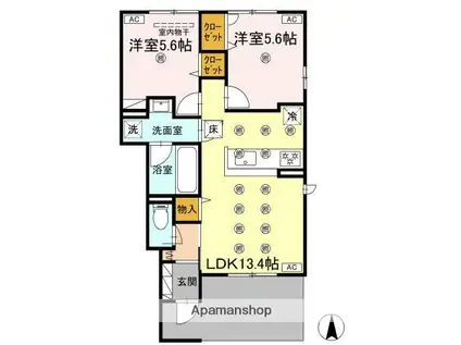 アヴェンセ B棟(2LDK/1階)の間取り写真