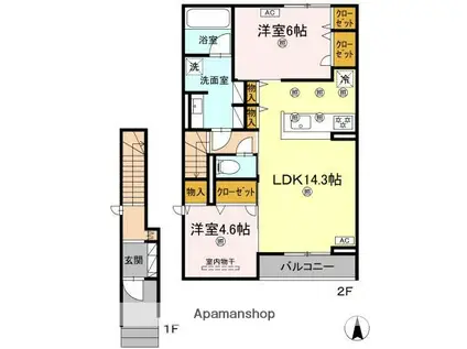 アヴェンセ B棟(2LDK/2階)の間取り写真