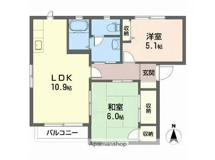 グリーン ガーデン B棟(2LDK/2階)の間取り写真