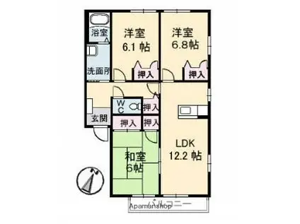 リヴェール石手B棟(3LDK/2階)の間取り写真