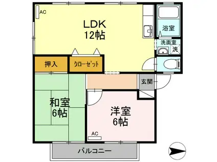 サンビレッジ空港通 C(2LDK/1階)の間取り写真