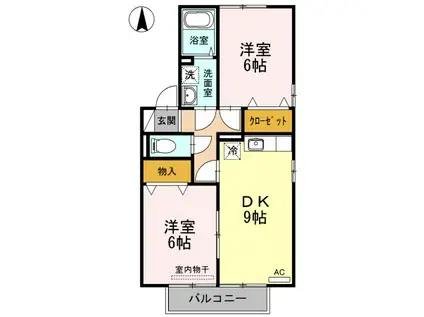 リッツハウスASUKA A棟(2DK/2階)の間取り写真