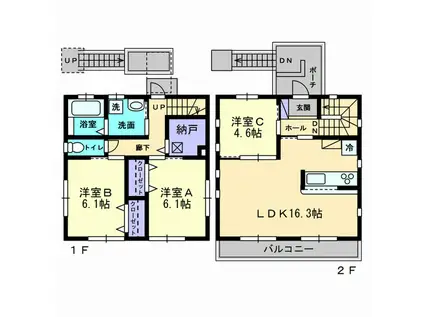 伊予鉄道横河原線 横河原駅 徒歩5分 2階建 築12年(3LDK)の間取り写真