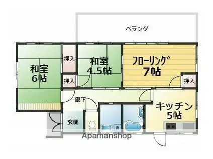 伊予鉄道横河原線 梅本駅 徒歩6分 1階建 築55年(3K)の間取り写真
