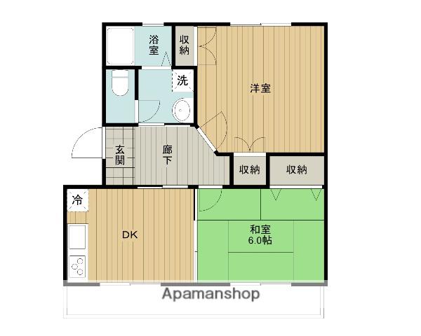 HASEハイツⅠ・Ⅱ(2DK/2階)の間取り写真