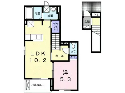 カーサ・フェリーチェ EーⅡ(1LDK/2階)の間取り写真