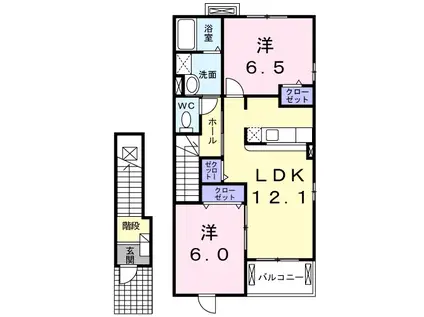 フィオーレⅡD(2LDK/2階)の間取り写真