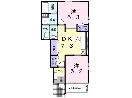 フィオーレⅡD(2DK/1階)の間取り写真
