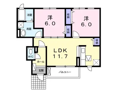 サンフィールド・KUB(2LDK/1階)の間取り写真