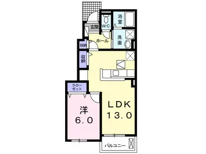 ニューカレントB(1LDK/1階)の間取り写真