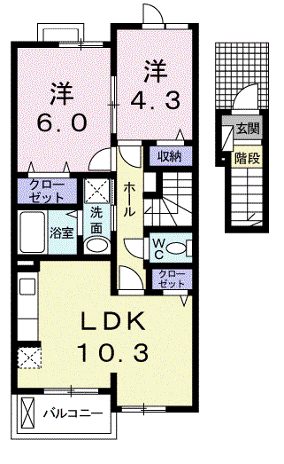 サリーレ・KⅡ(2LDK/2階)の間取り写真