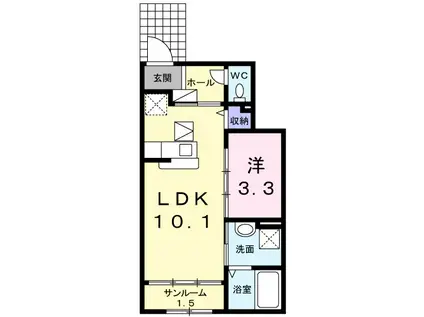 サン・ブルック新町(1LDK/1階)の間取り写真