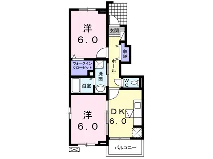 ライフ ライズA(2DK/1階)の間取り写真