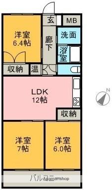 JOYぶりっじ上神拝(3LDK/2階)の間取り写真
