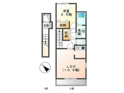 プランドール・三津屋(1LDK/2階)の間取り写真