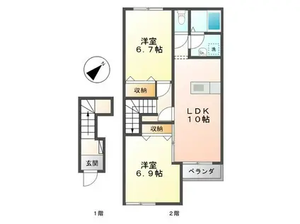 トリニティー(2LDK/2階)の間取り写真