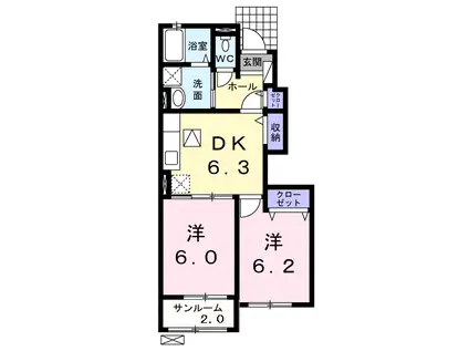 アンジュ・クレール(2DK/1階)の間取り写真