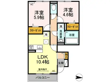 D-ROOM喜多川 B棟(2LDK/1階)の間取り写真
