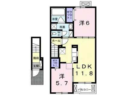 プラシード カーサ ノーヴェ(2LDK/2階)の間取り写真