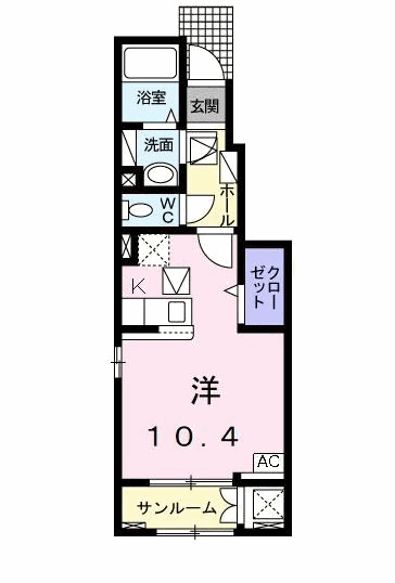 サリーレ・K Ⅳ(ワンルーム/1階)の間取り写真