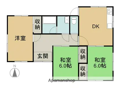 予讃線 伊予氷見駅 徒歩14分 1階建 築26年(3DK)の間取り写真