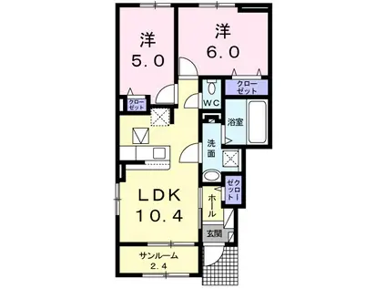 予讃線 伊予西条駅 徒歩38分 2階建 築2年(2LDK/1階)の間取り写真