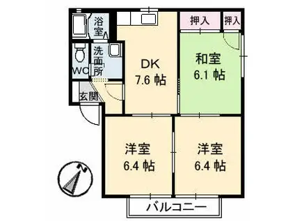 ロイヤル田坂Ⅱ A棟(3DK/1階)の間取り写真